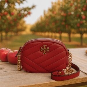 NEW Tory Burch Kira Chevron Red Apple Leather Small Camera Bag/Crossbody Bag